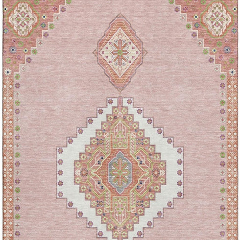 5' X 8' Pink Ivory And Gray Oriental Washable Area Rug With UV Protection