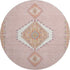 8' Pink Ivory And Gray Oriental Washable Round Rug With UV Protection