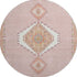 8' Pink Ivory And Gray Oriental Washable Round Rug With UV Protection
