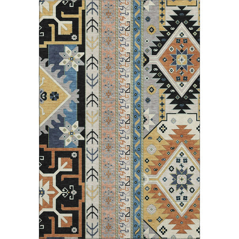 5' X 8' Black Copper And Gold Southwestern Washable Area Rug With UV Protection