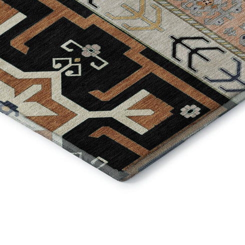 5' X 8' Black Copper And Gold Southwestern Washable Area Rug With UV Protection