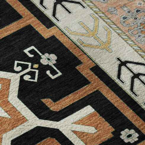 5' X 8' Black Copper And Gold Southwestern Washable Area Rug With UV Protection
