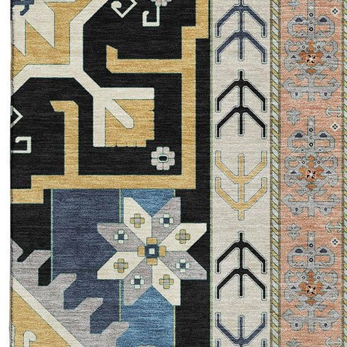 5' X 8' Black Copper And Gold Southwestern Washable Area Rug With UV Protection