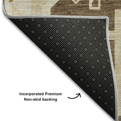 5' X 8' Brown Gray And Gold Southwestern Washable Area Rug With UV Protection