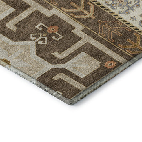 5' X 8' Brown Gray And Gold Southwestern Washable Area Rug With UV Protection