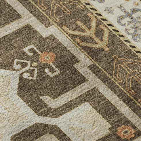 5' X 8' Brown Gray And Gold Southwestern Washable Area Rug With UV Protection