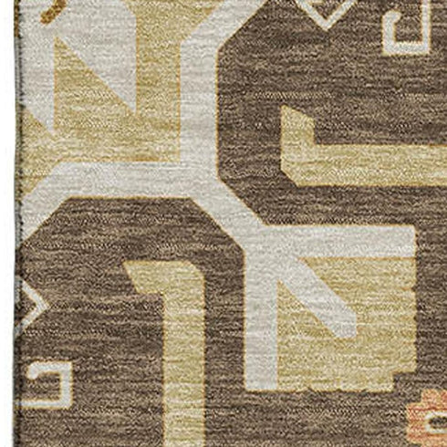 5' X 8' Brown Gray And Gold Southwestern Washable Area Rug With UV Protection