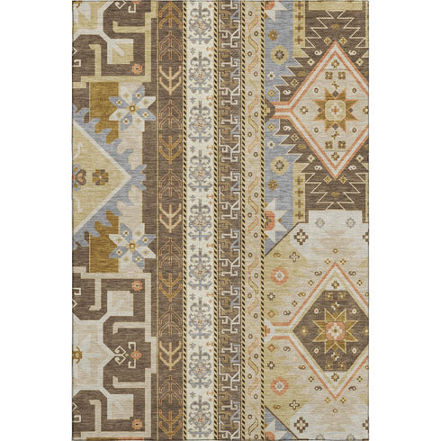 8' X 10' Brown Gray And Gold Southwestern Washable Area Rug With UV Protection
