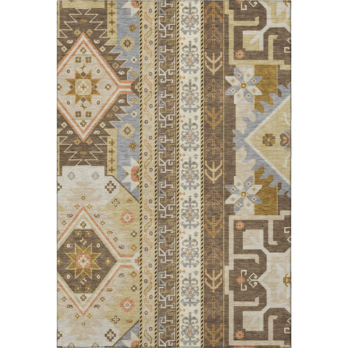 8' X 10' Brown Gray And Gold Southwestern Washable Area Rug With UV Protection