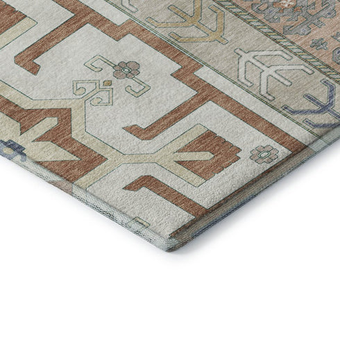 5' X 8' Ivory Copper And Teal Southwestern Washable Area Rug With UV Protection