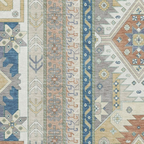 5' X 8' Ivory Copper And Teal Southwestern Washable Area Rug With UV Protection
