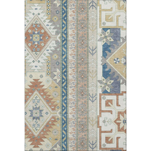 5' X 8' Ivory Copper And Teal Southwestern Washable Area Rug With UV Protection