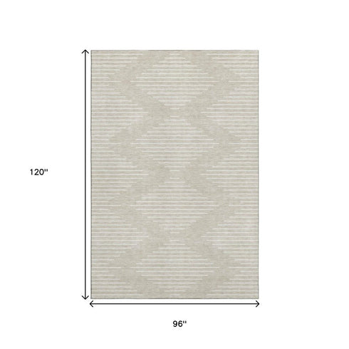 8' X 10' Beige And Ivory Geometric Washable Area Rug With UV Protection