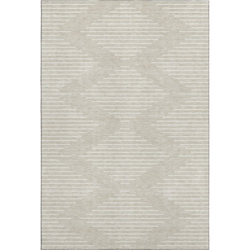 8' X 10' Beige And Ivory Geometric Washable Area Rug With UV Protection
