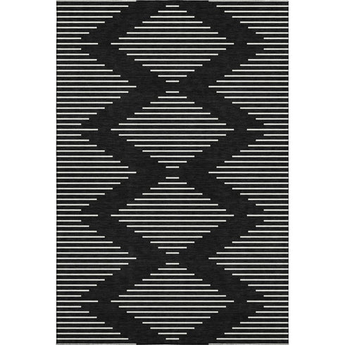 5' X 8' Black And Ivory Geometric Washable Area Rug With UV Protection