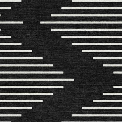 5' X 8' Black And Ivory Geometric Washable Area Rug With UV Protection