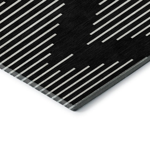 8' X 10' Black And Ivory Geometric Washable Area Rug With UV Protection