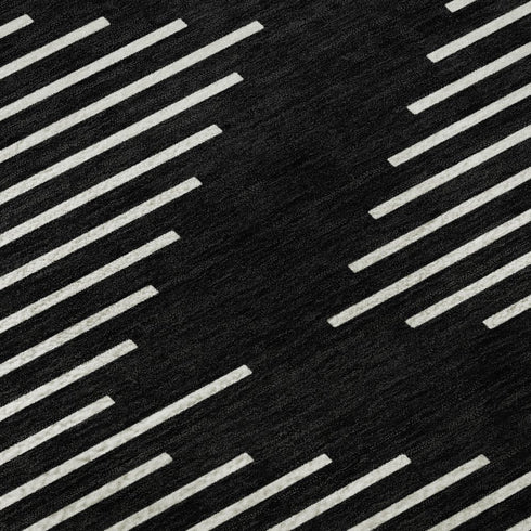 8' X 10' Black And Ivory Geometric Washable Area Rug With UV Protection