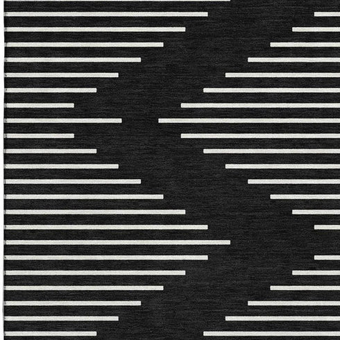 8' X 10' Black And Ivory Geometric Washable Area Rug With UV Protection
