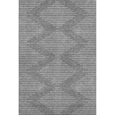 5' X 8' Charcoal And Silver Geometric Washable Area Rug With UV Protection