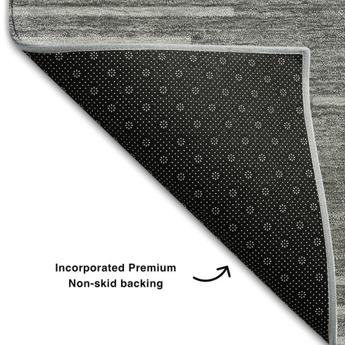 5' X 8' Charcoal And Silver Geometric Washable Area Rug With UV Protection
