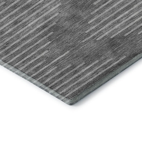 5' X 8' Charcoal And Silver Geometric Washable Area Rug With UV Protection
