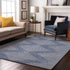 9' X 12' Denim Blue And Ivory Geometric Washable Area Rug With UV Protection