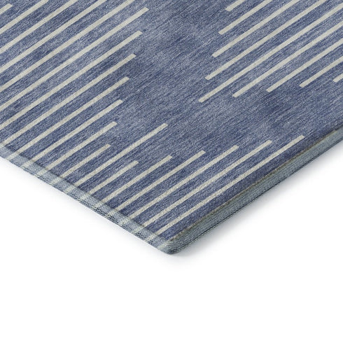 9' X 12' Denim Blue And Ivory Geometric Washable Area Rug With UV Protection