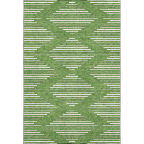5' X 8' Green And Ivory Geometric Washable Area Rug With UV Protection