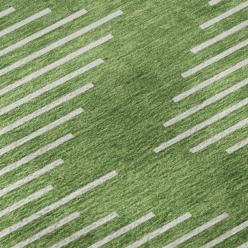 5' X 8' Green And Ivory Geometric Washable Area Rug With UV Protection