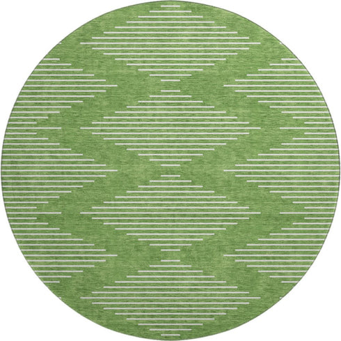 8' Green And Ivory Geometric Washable Round Rug With UV Protection