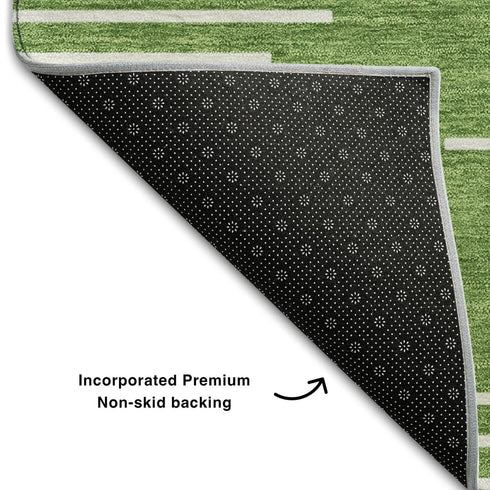 8' Green And Ivory Geometric Washable Round Rug With UV Protection