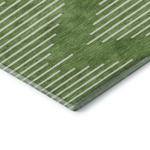 8' Green And Ivory Geometric Washable Round Rug With UV Protection