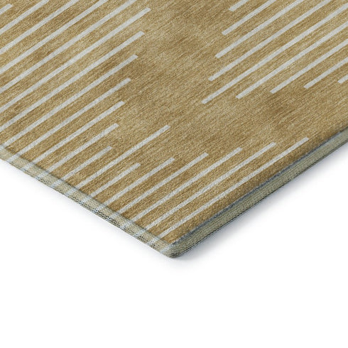 5' X 8' Gold And Ivory Geometric Washable Area Rug With UV Protection