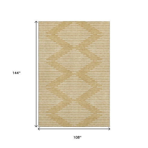 9' X 12' Gold And Ivory Geometric Washable Area Rug With UV Protection