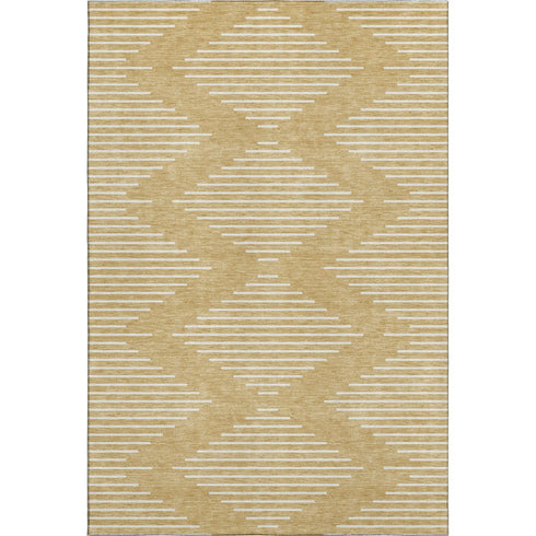 9' X 12' Gold And Ivory Geometric Washable Area Rug With UV Protection