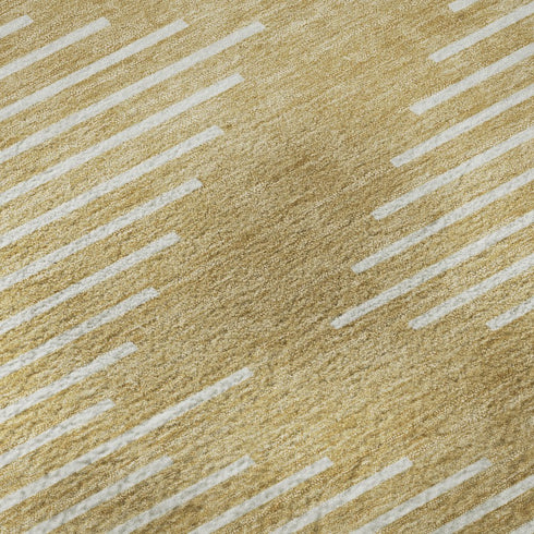 9' X 12' Gold And Ivory Geometric Washable Area Rug With UV Protection