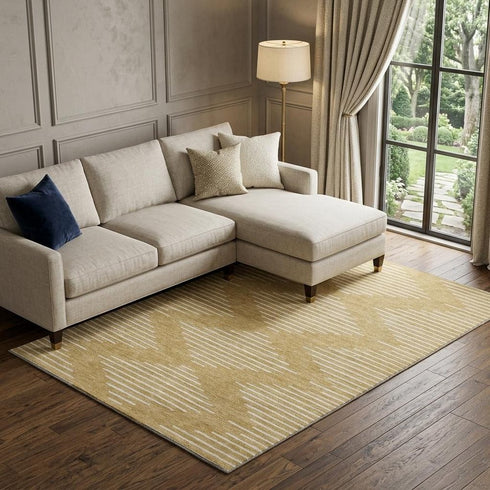 9' X 12' Gold And Ivory Geometric Washable Area Rug With UV Protection