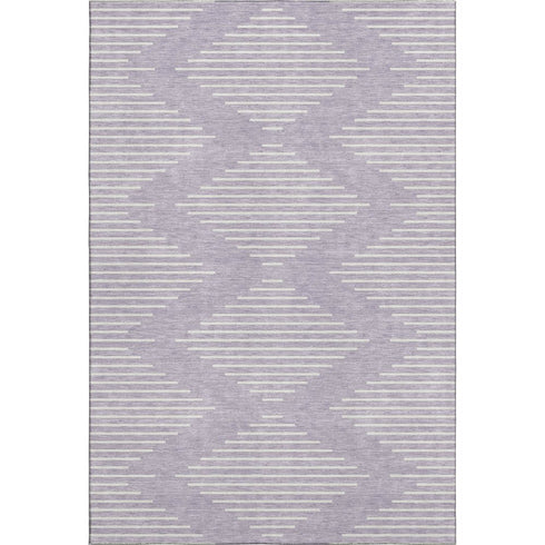 5' X 8' Lavender And Ivory Geometric Washable Area Rug With UV Protection
