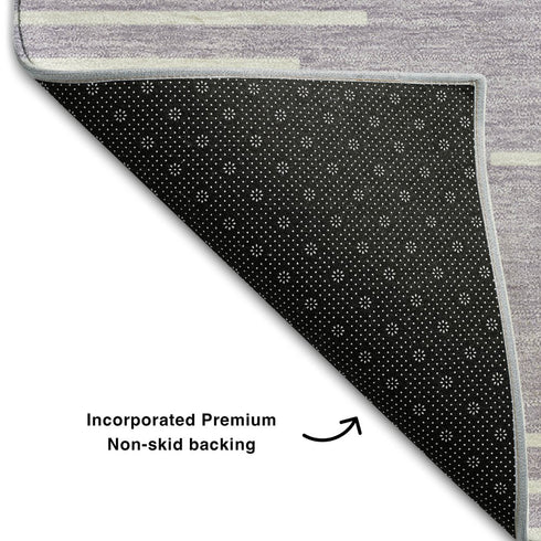 5' X 8' Lavender And Ivory Geometric Washable Area Rug With UV Protection