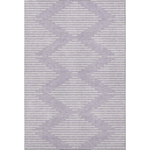 5' X 8' Lavender And Ivory Geometric Washable Area Rug With UV Protection