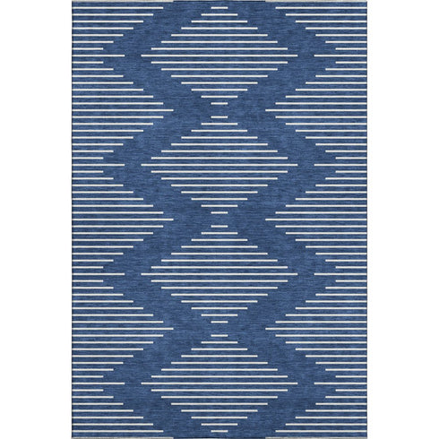 5' X 8' Navy Blue And Ivory Geometric Washable Area Rug With UV Protection