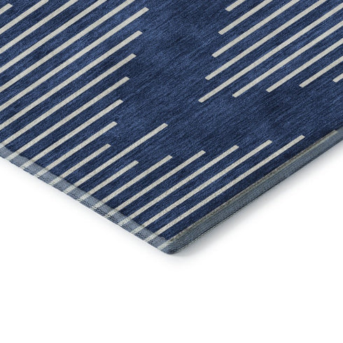 5' X 8' Navy Blue And Ivory Geometric Washable Area Rug With UV Protection