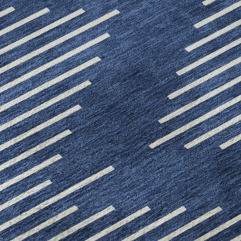 5' X 8' Navy Blue And Ivory Geometric Washable Area Rug With UV Protection