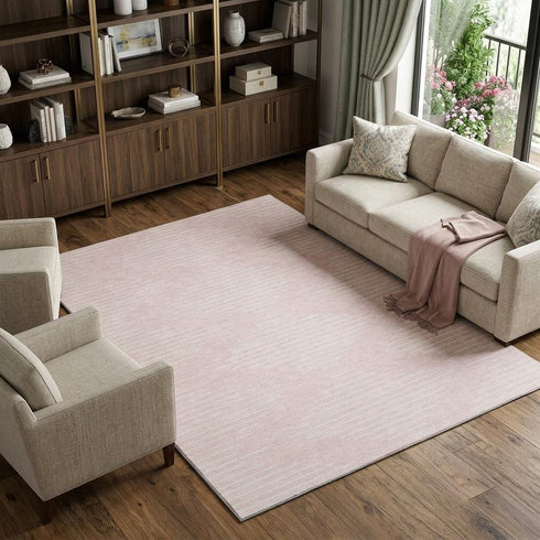 9' X 12' Pink And Ivory Geometric Washable Area Rug With UV Protection