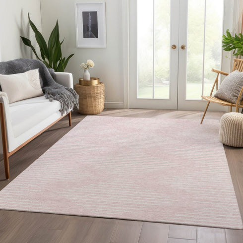 9' X 12' Pink And Ivory Geometric Washable Area Rug With UV Protection