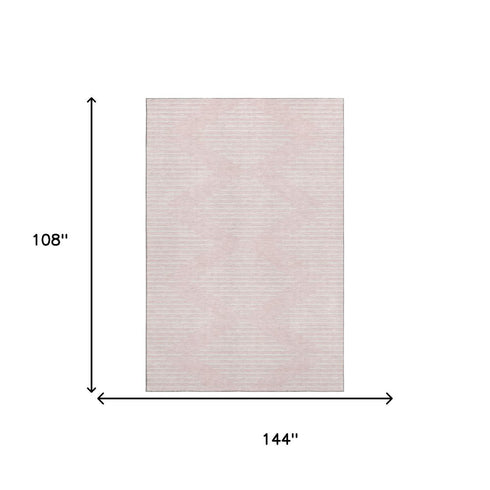 9' X 12' Pink And Ivory Geometric Washable Area Rug With UV Protection