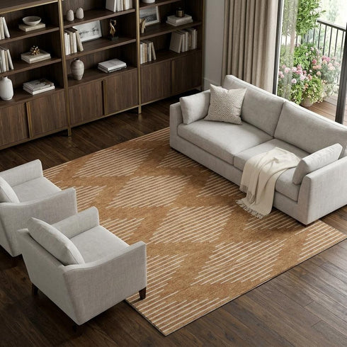 8' X 10' Rust And Beige Geometric Washable Area Rug With UV Protection