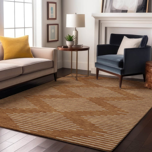 8' X 10' Rust And Beige Geometric Washable Area Rug With UV Protection