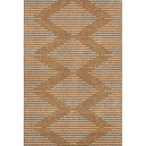 8' X 10' Rust And Beige Geometric Washable Area Rug With UV Protection
